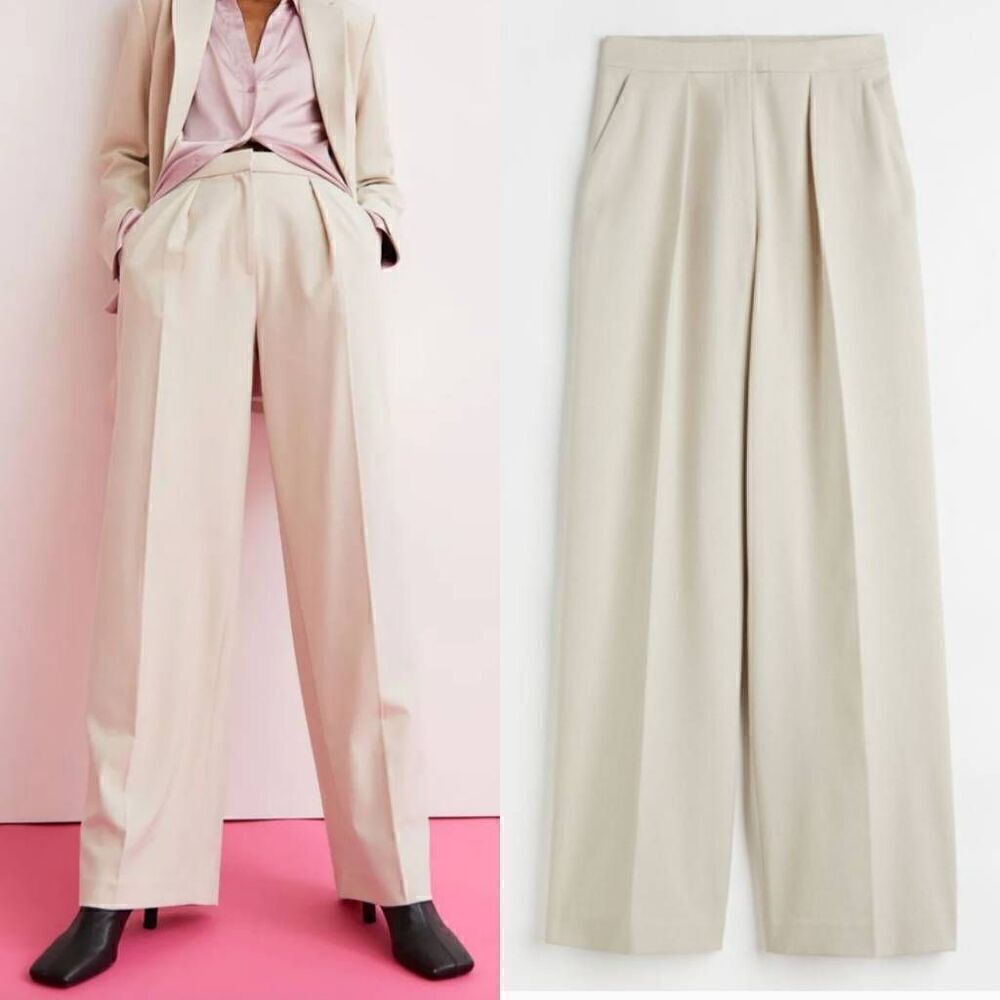H&M Wide Leg Beige Dress Pants Trousers Size 14